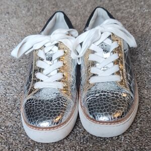 Silver and Gold Sneakers with White Laces